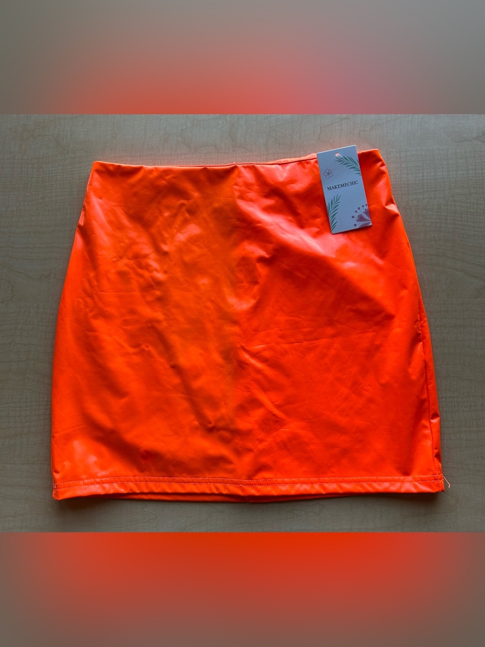 NWT MakeMeChic Neon Orange Faux Leather Mini Skirt Glossy Y2K Party Festival